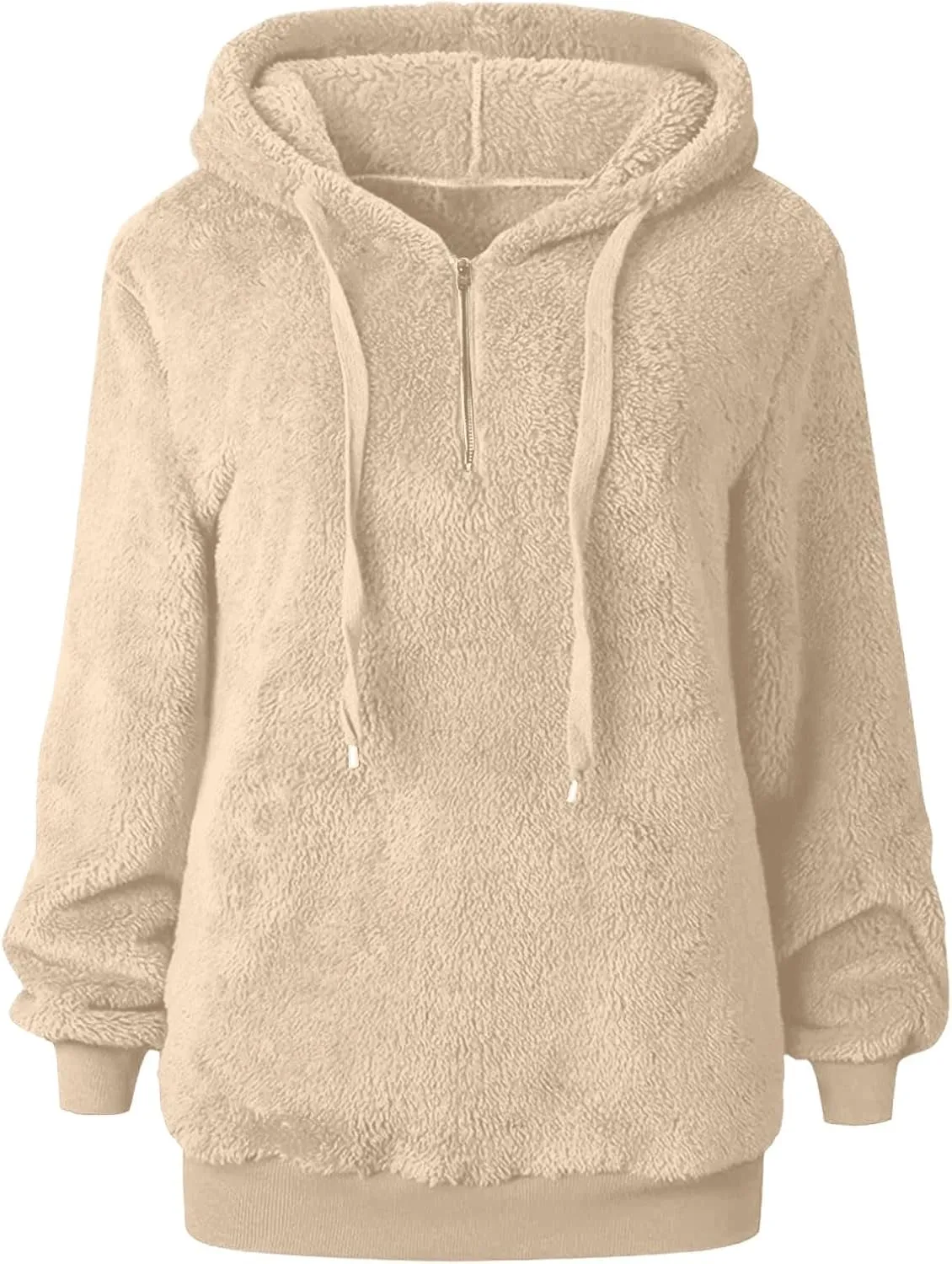 1/4 Zip Up Hoodie Women Fleece Sweatshirts Soft Fuzzy Jackets Sherpa Pullover Oversized Plain