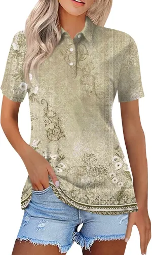 2025 Women's Summer Polo Shirts Short Sleeve Collared Tops Business Casual Summer Tops Trendy Loose