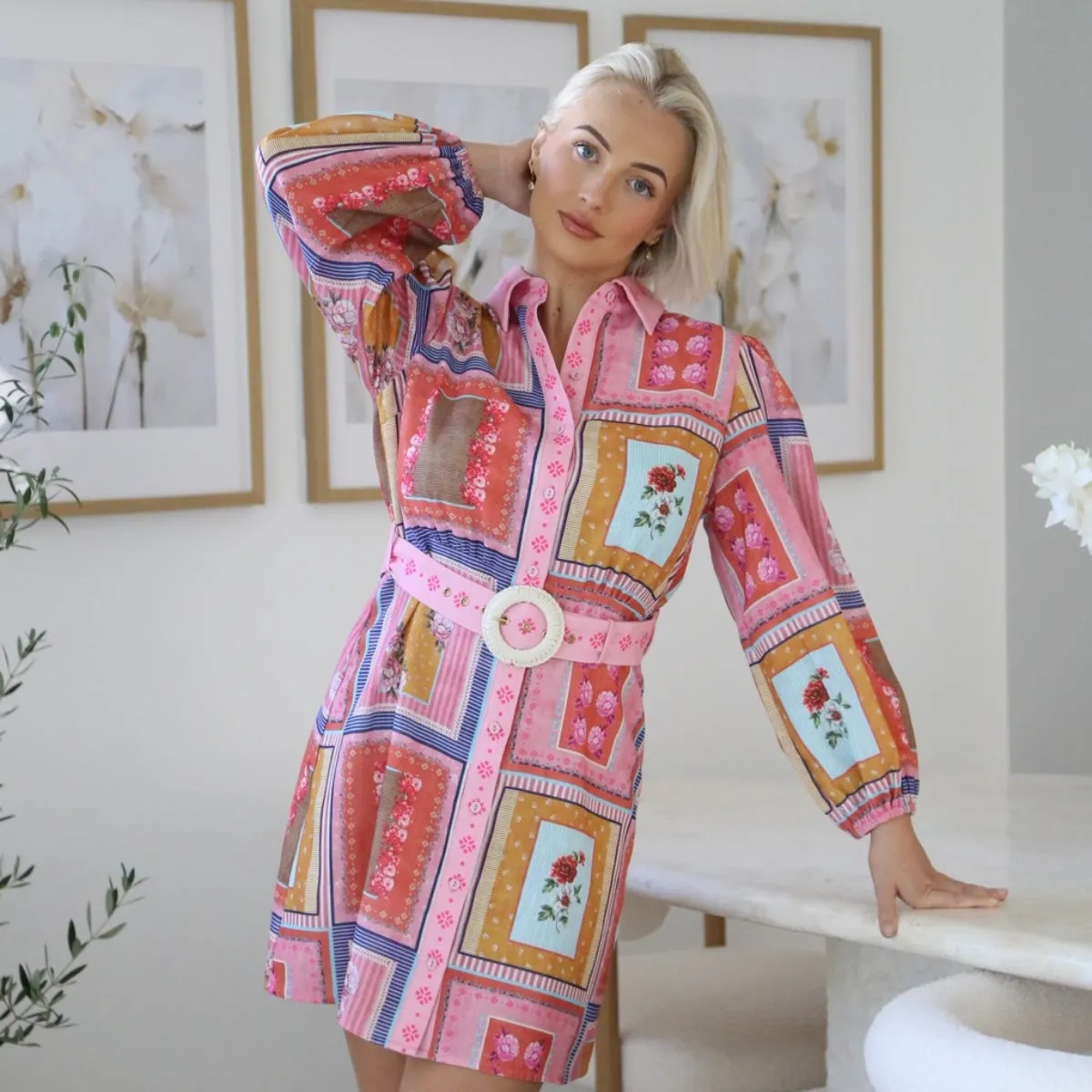 Adina Shirt Dress (Pink/Multi)