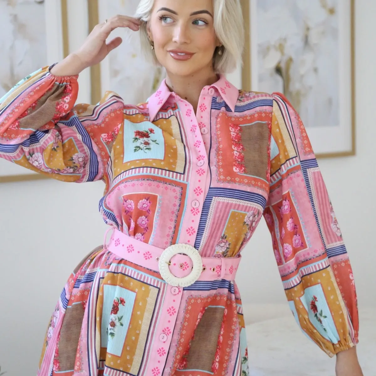 Adina Shirt Dress (Pink/Multi)