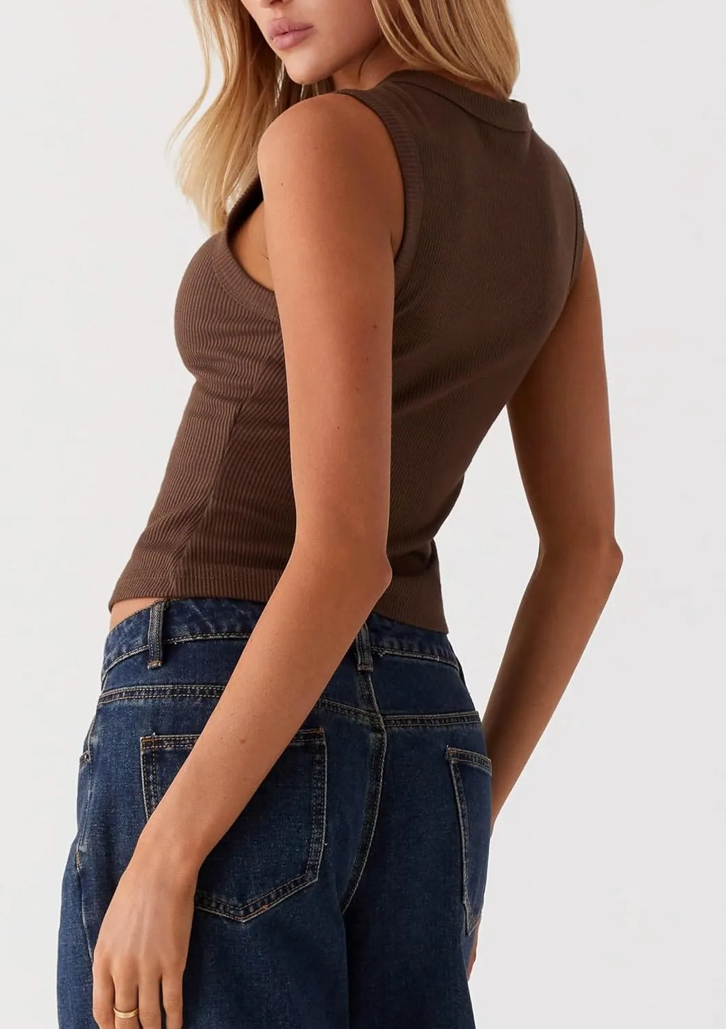 Adoeren Women Button Up Tank Vest Trendy Casual Slim Fit Sleeveless Ribbed Shirt Y2k Going Out Crewneck Tank Tops Summer
