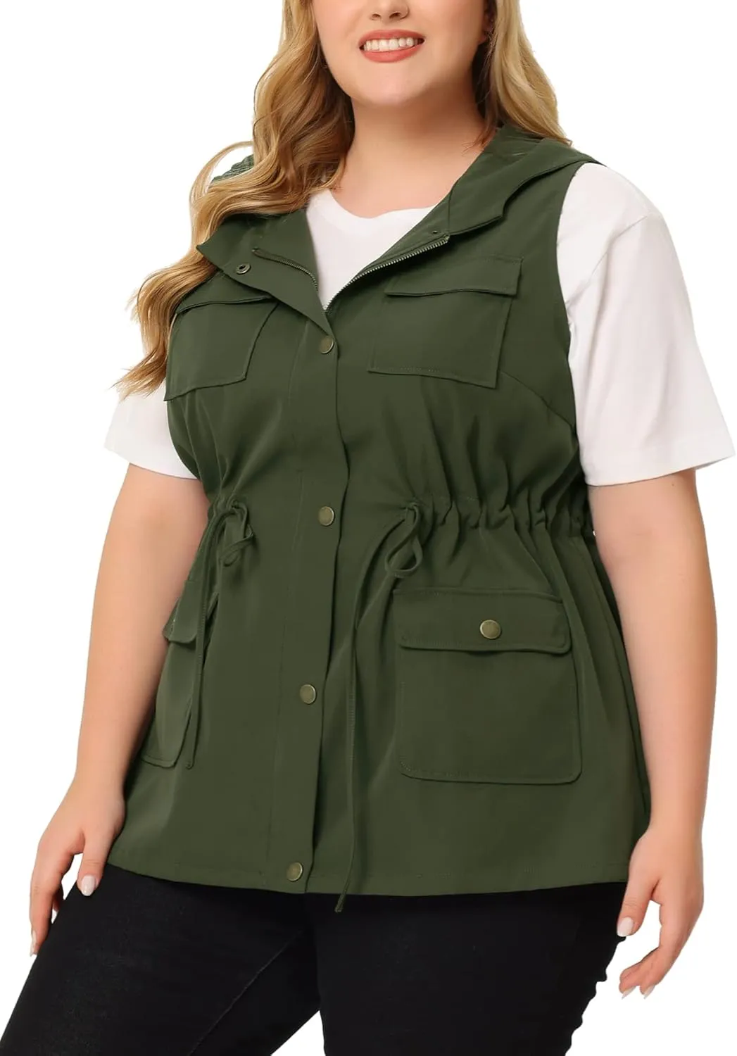 Agnes Orinda Plus Size Anorak Utility Vest for Women Drawstring Lightweight Sleeveless Cargo Hooded Jackets