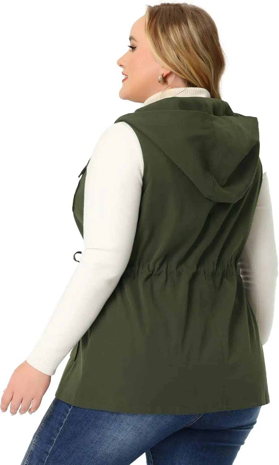 Agnes Orinda Plus Size Anorak Utility Vest for Women Drawstring Lightweight Sleeveless Cargo Hooded Jackets