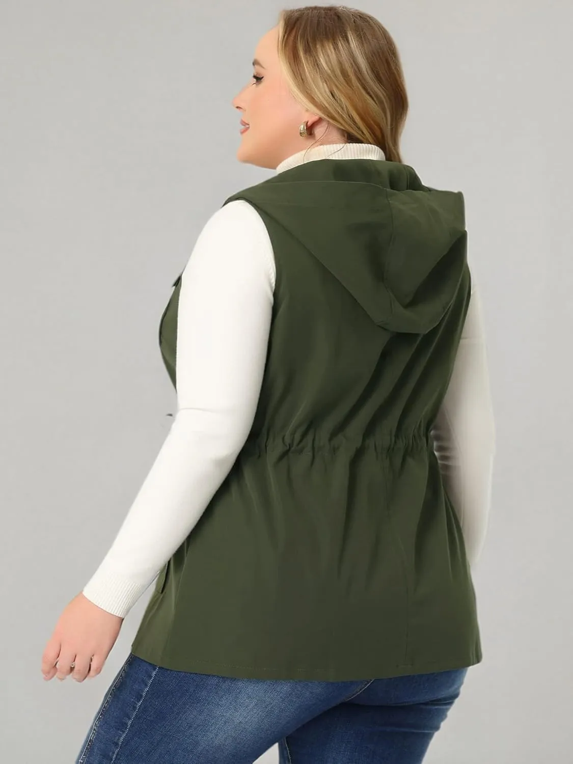 Agnes Orinda Plus Size Anorak Utility Vest for Women Drawstring Lightweight Sleeveless Cargo Hooded Jackets