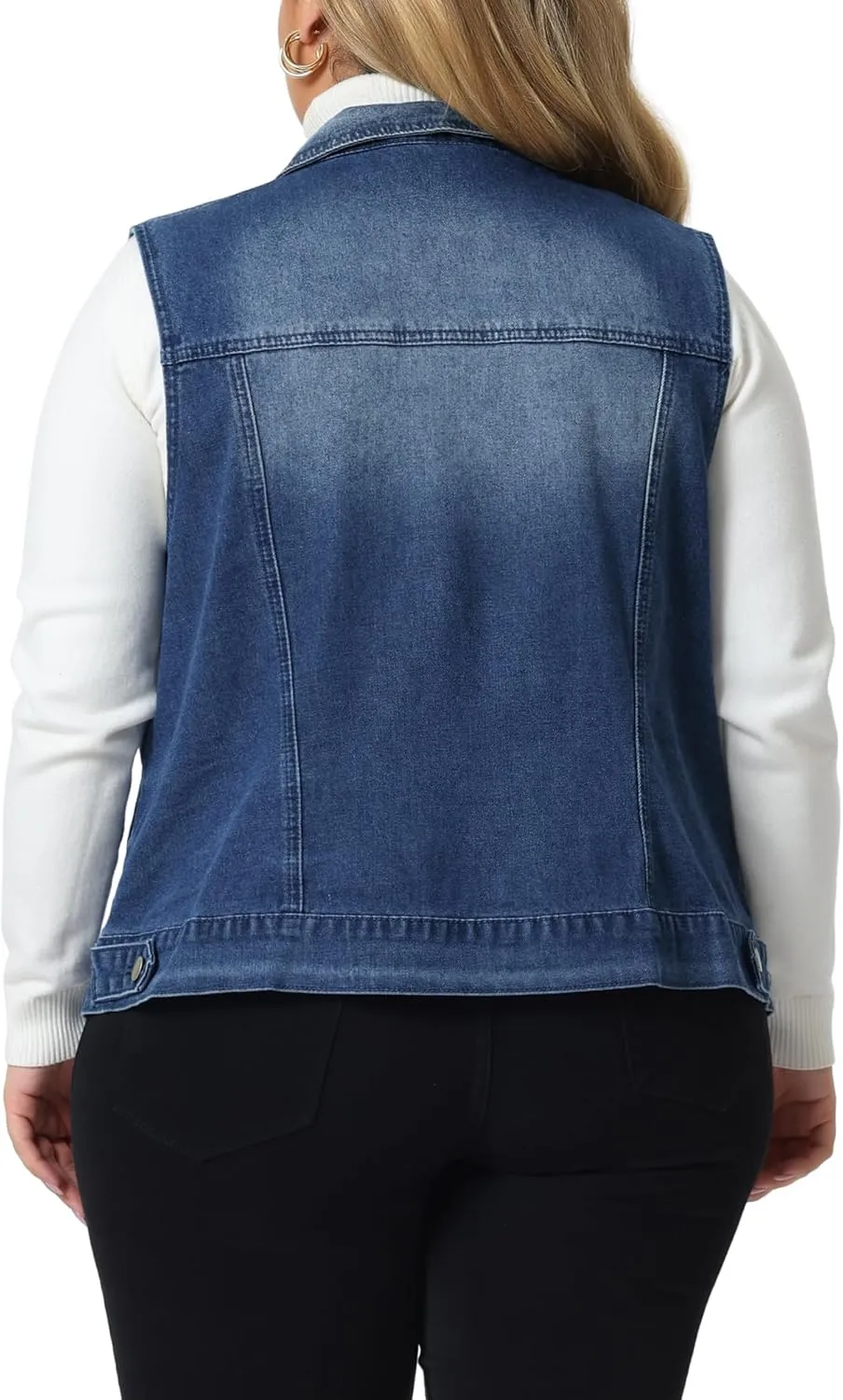 Agnes Orinda Plus Size Denim Vest for Women Sleeveless Classic Washed Zip With Pockets Denim Jackets