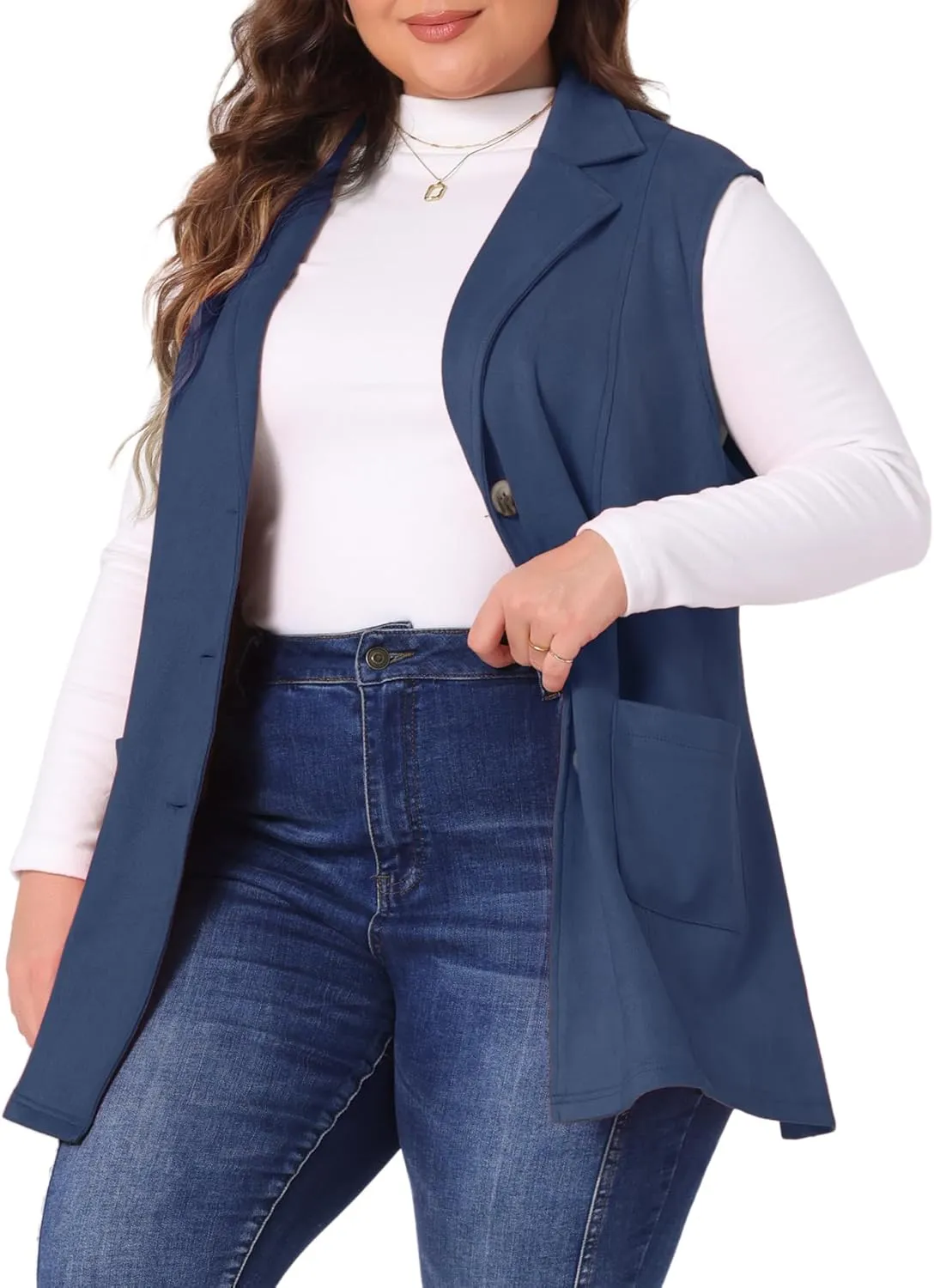 Agnes Orinda Plus Size Utility Vest for Women Lapel Sleeveless Lightweight Casual Suede Vests Jacket