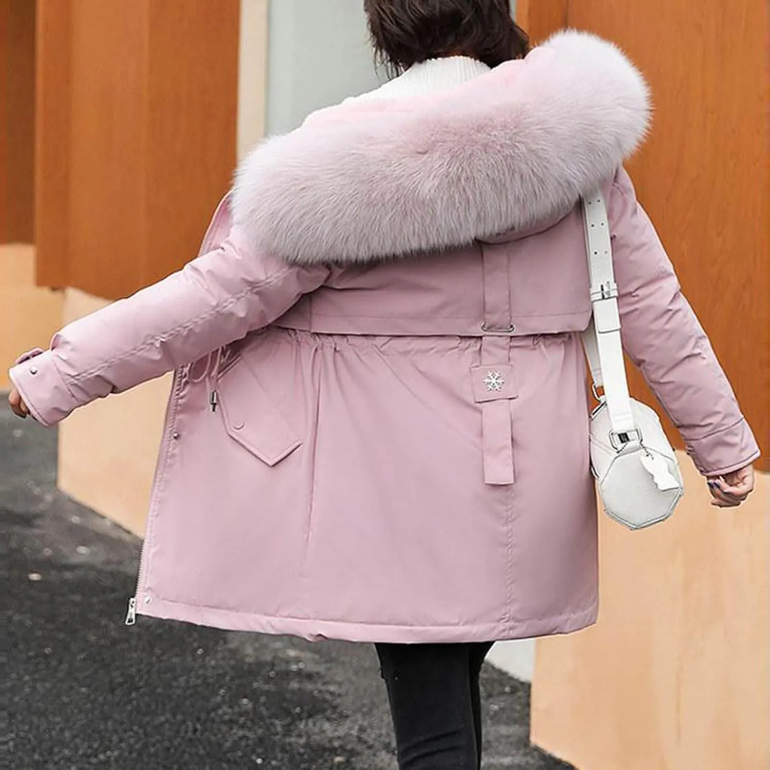 Akklian Long Winter Down Coat Womens Thicken Warm Fleece Lined Parkas Puffer Jacket Waterproof Outerwear with Faux Fur Hood
