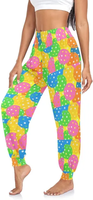 ALAZA Colorful Sports Pickleballs Women Harem Pants Loose Yoga Boho Trousers Pant for Sports Dance