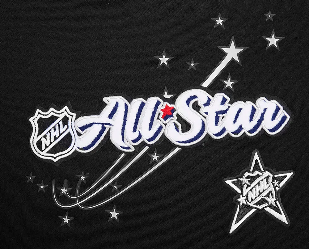 ALL TEAMS NHL ALL STAR 2024 WOMEN'S RIB FLEECE CROPPED PULLOVER HOODIE (BLACK/DODGER BLUE)