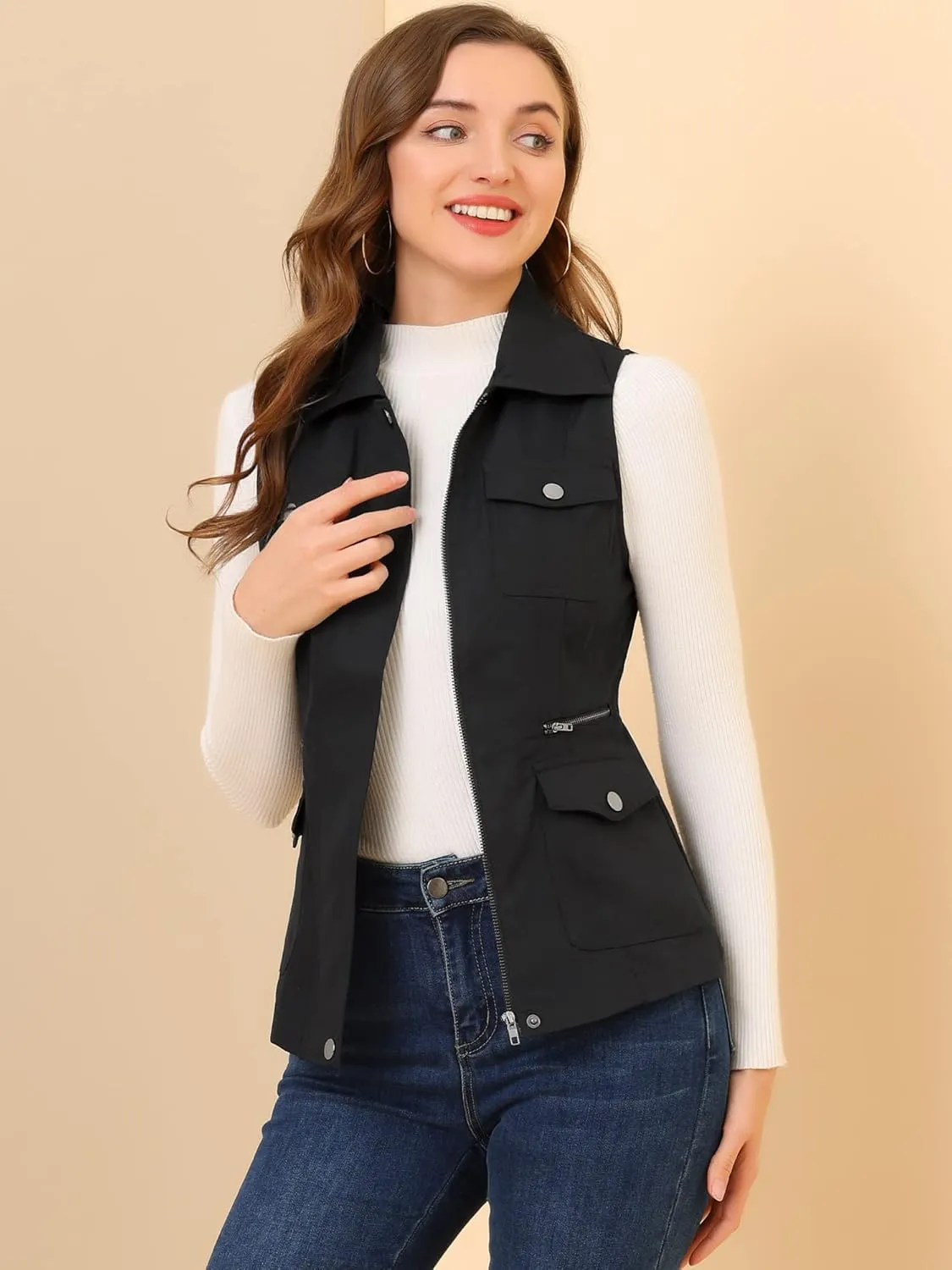Allegra K Women's Travel Vest with Pockets Summer Sleeveless Cargo Utility Vest