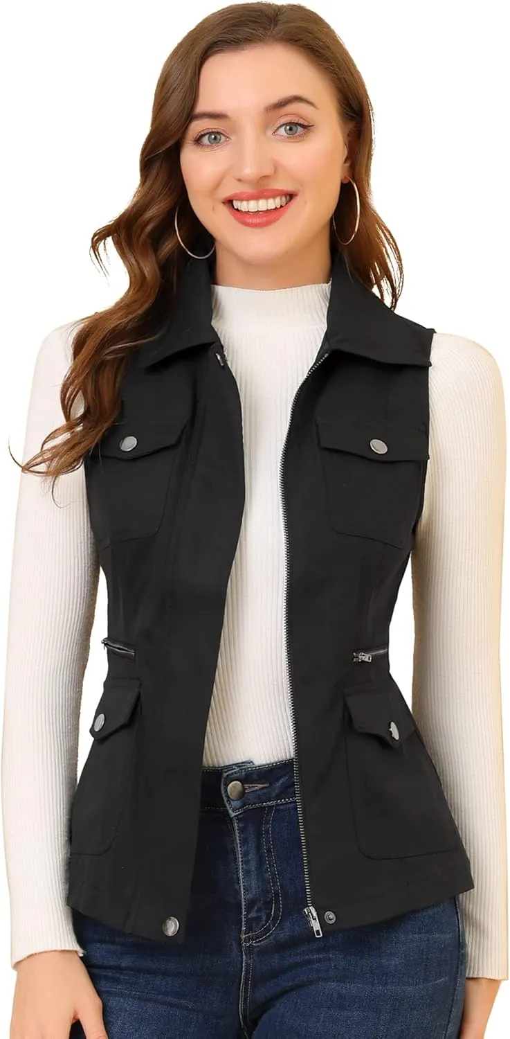 Allegra K Women's Travel Vest with Pockets Summer Sleeveless Cargo Utility Vest