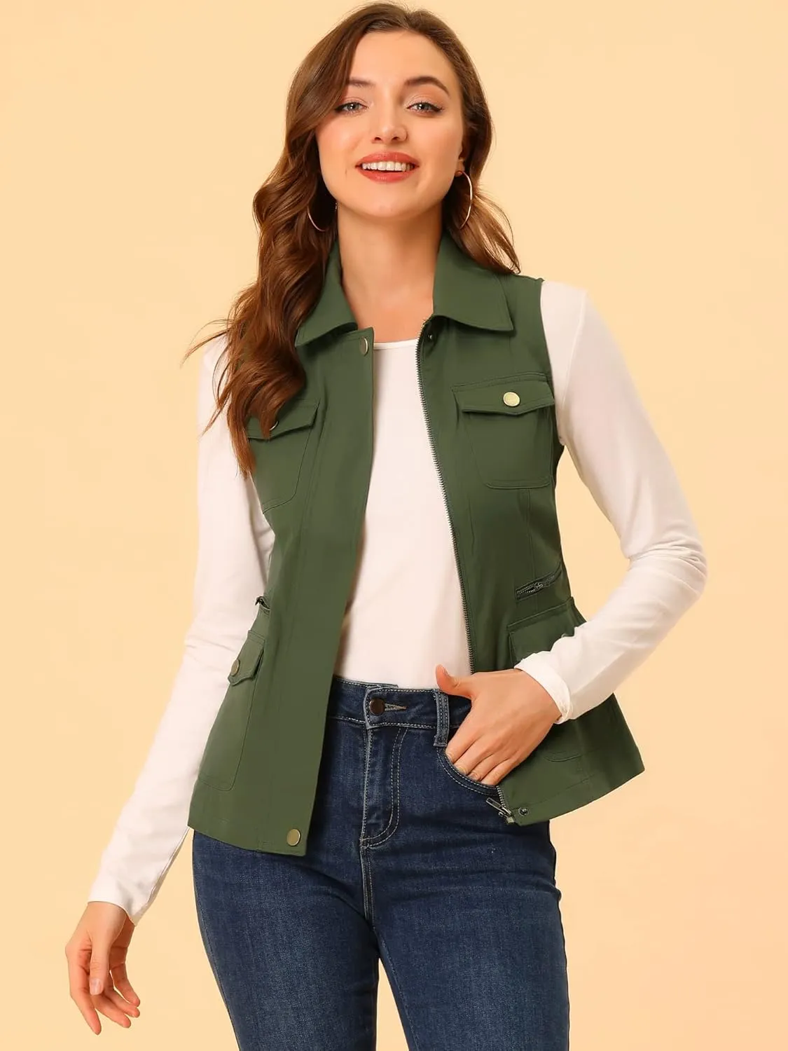 Allegra K Women's Travel Vest with Pockets Summer Sleeveless Cargo Utility Vest