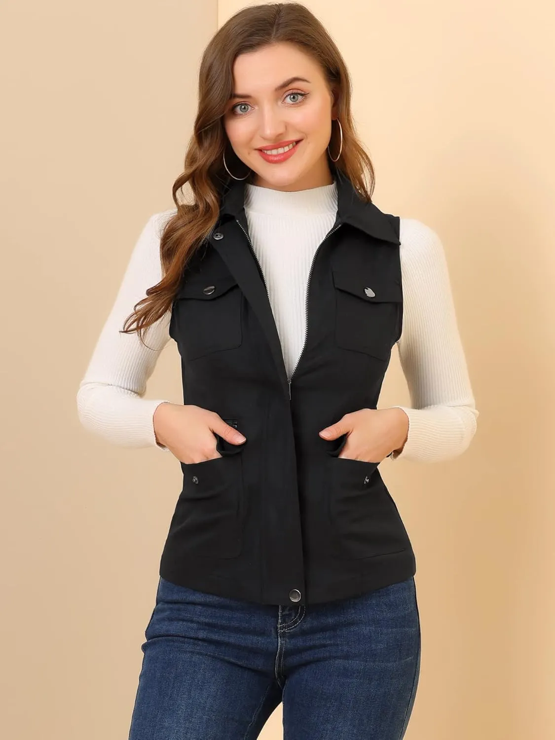 Allegra K Women's Travel Vest with Pockets Summer Sleeveless Cargo Utility Vest
