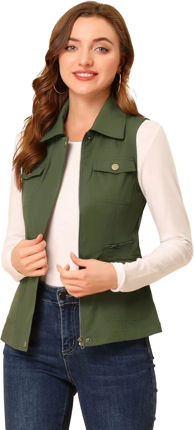 Allegra K Women's Travel Vest with Pockets Summer Sleeveless Cargo Utility Vest