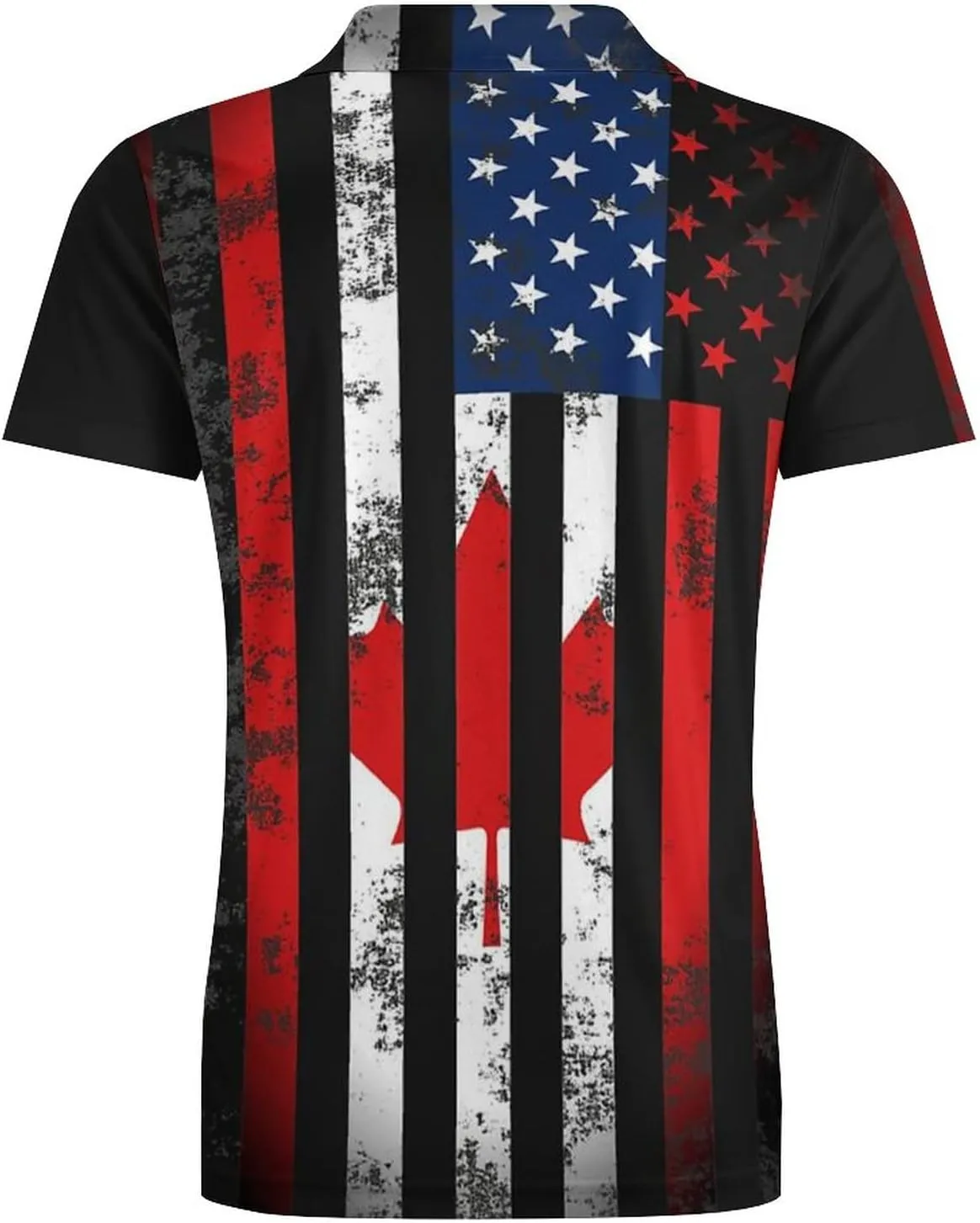 American Canadian Flag Men's Polo Shirt Short Sleeve Print T Shirt Slim Fit Golf Shirt Collared Tee Casual Top