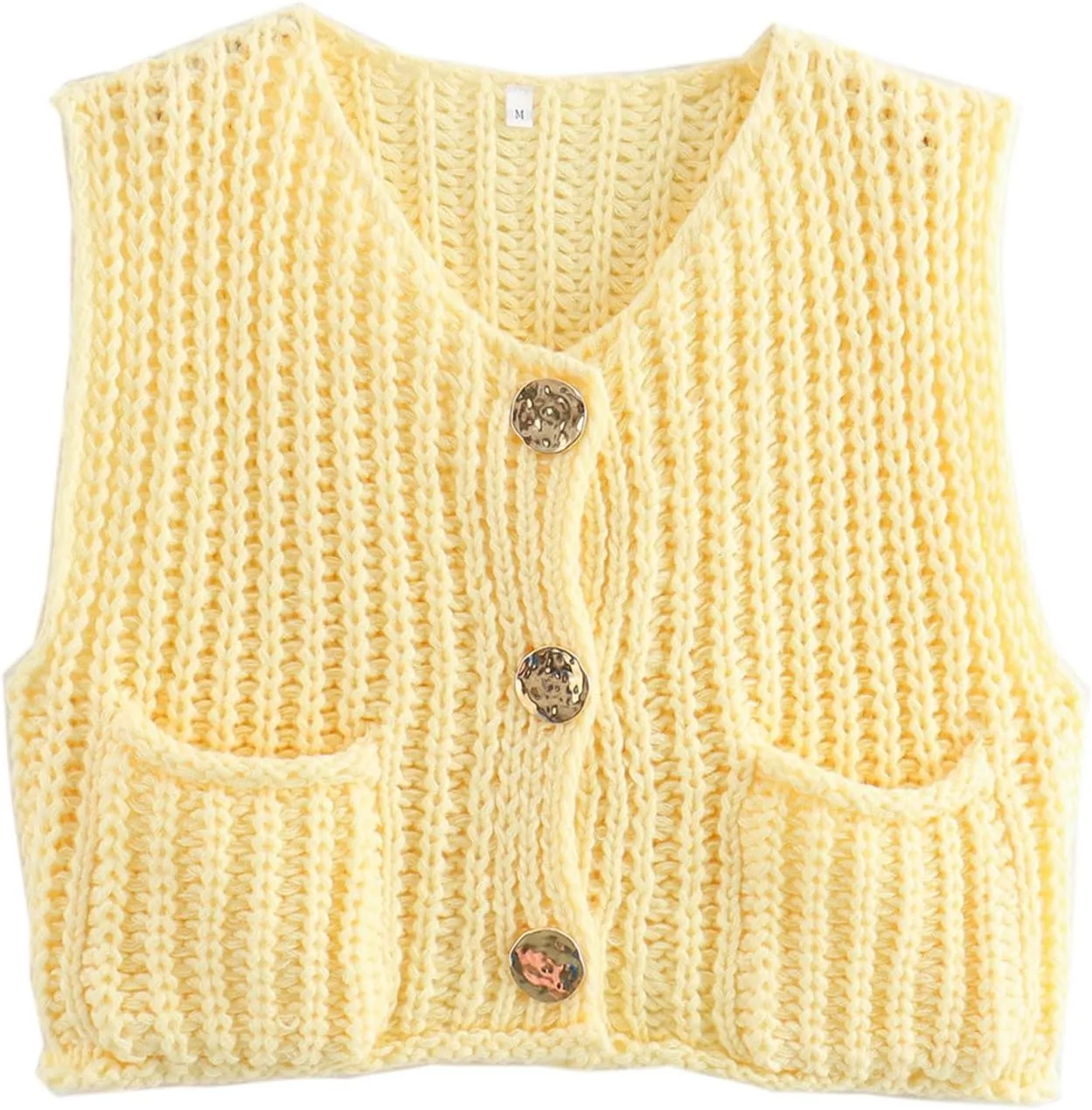 Arssm Women Button Down Sweater Vest Sleeveless Crop Knit Cardigan Cropped Knitted Sweater Vest with Pockets