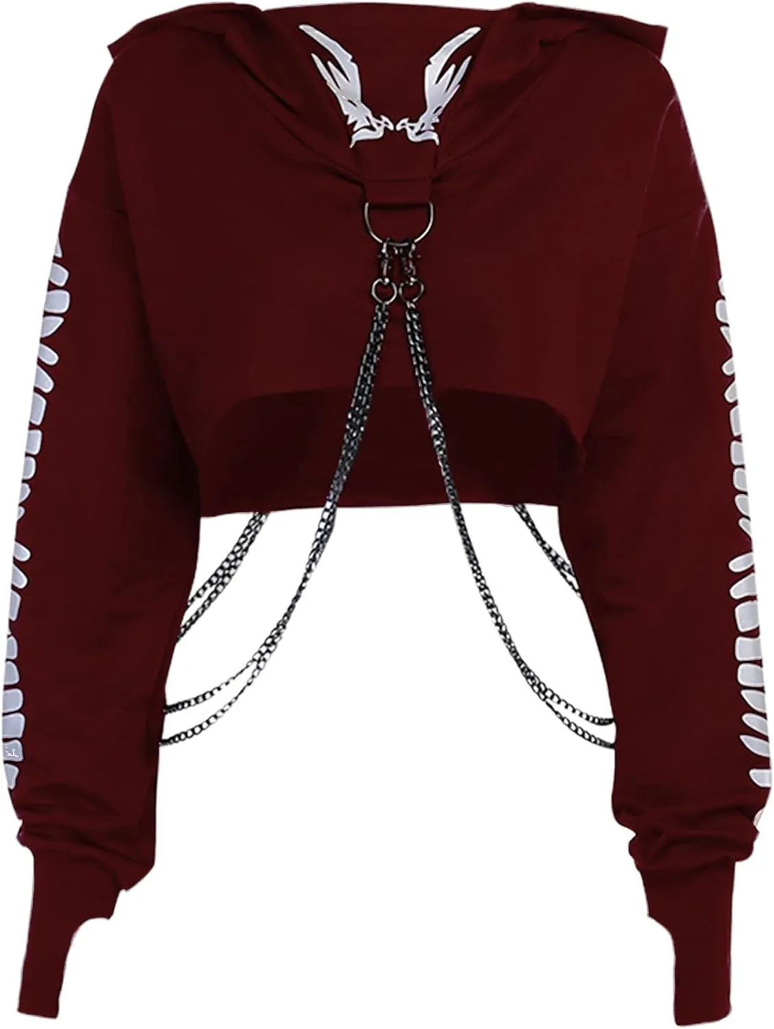 AULKEEP Womens Goth Chain Hoodie Gothic Long Sleeve Mask Sweatshirt Darkness Punk Print Sweatshirt