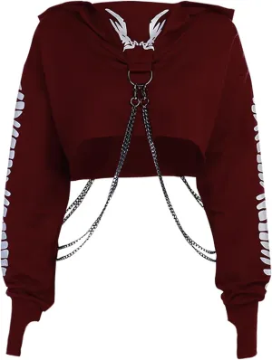 AULKEEP Womens Goth Chain Hoodie Gothic Long Sleeve Mask Sweatshirt Darkness Punk Print Sweatshirt
