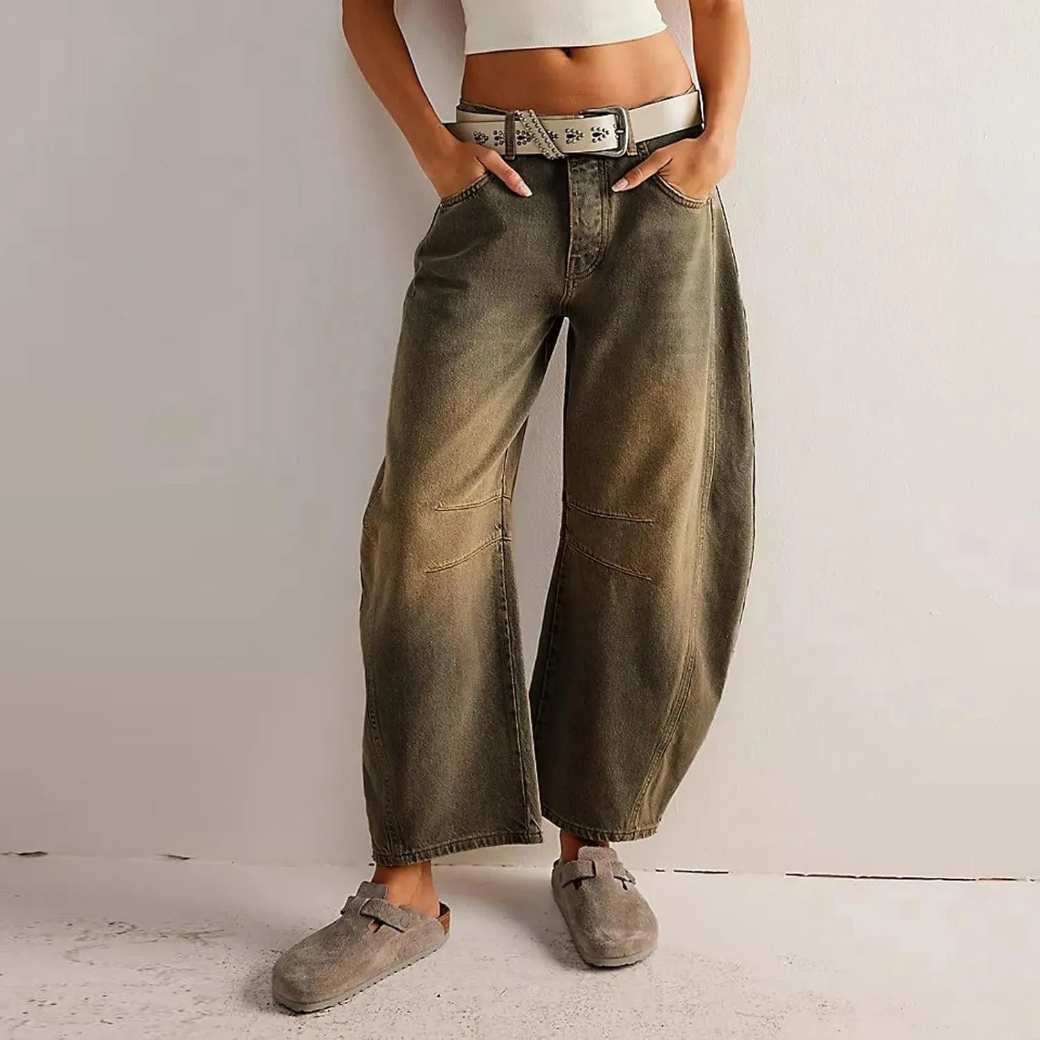 Barrel Jeans for Women Wide Leg Mid Rise Y2k Jeans Baggy Boyfriend Denim Pants Plus Size Trendy Jeans with Pockets