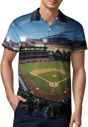 Baseball Ballpark Cityscape Men's Polo Shirt Short Sleeve Print T Shirt Slim Fit Golf Shirt Collared Tee Casual Top