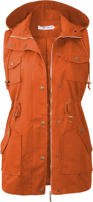 BBX Lephsnt Womens Utility Vest Drawstring Waist Military Sleeveless Jacket