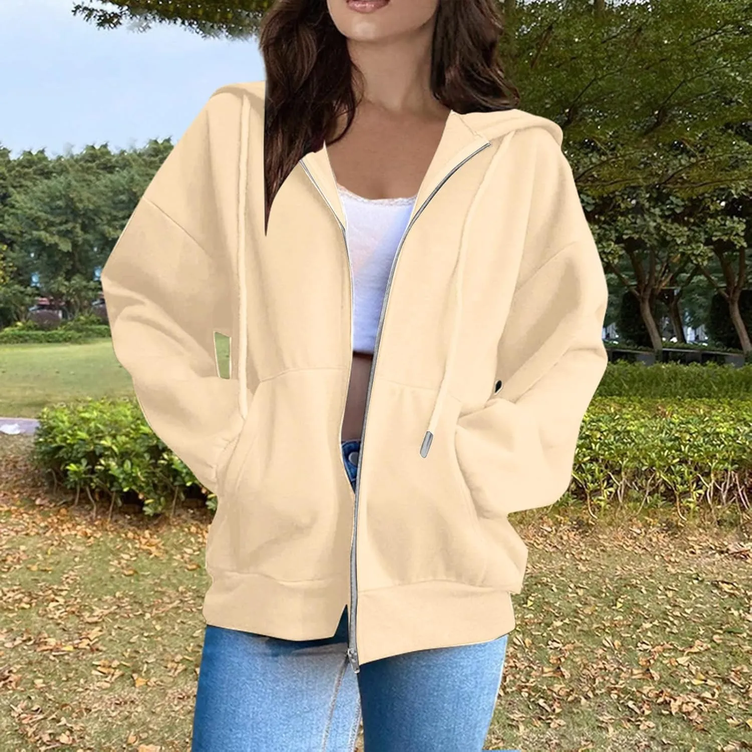 BDNXTV Womens Zip Up Hoodies Long Sleeve Sweatshirts Oversized Sweaters Casual Fashion Jackets Fall Outfits for Women 224