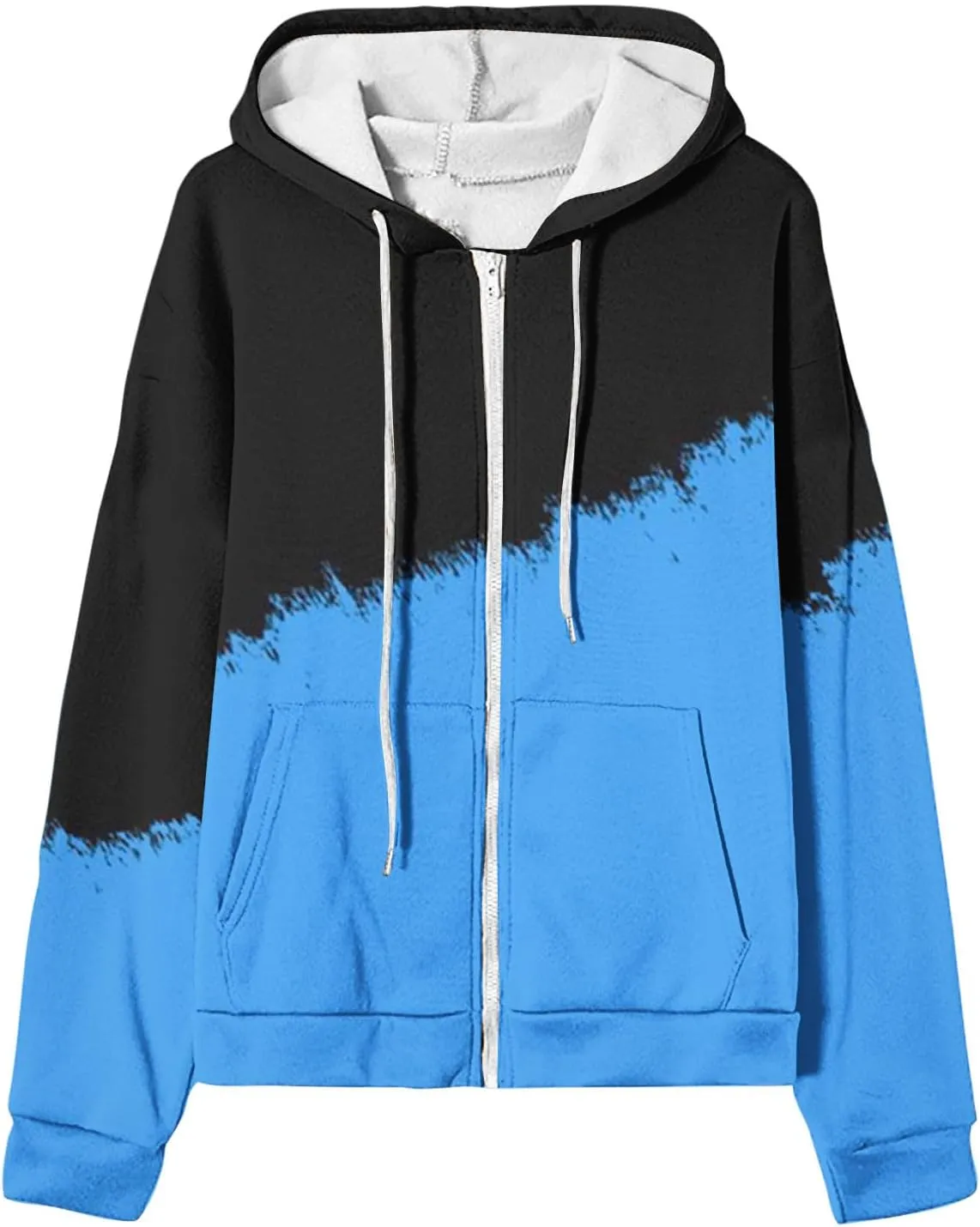 Bidobibo Womens Zip Up Sweatshirt Jacket Long Sleeve Track Jackets with Pockets Patchwork Hoodies Fleece Jacket for Women
