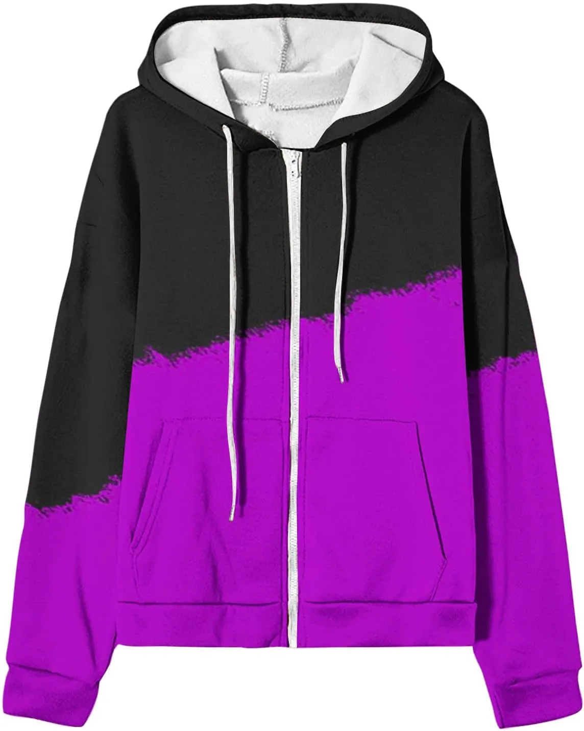 Bidobibo Womens Zip Up Sweatshirt Jacket Long Sleeve Track Jackets with Pockets Patchwork Hoodies Fleece Jacket for Women