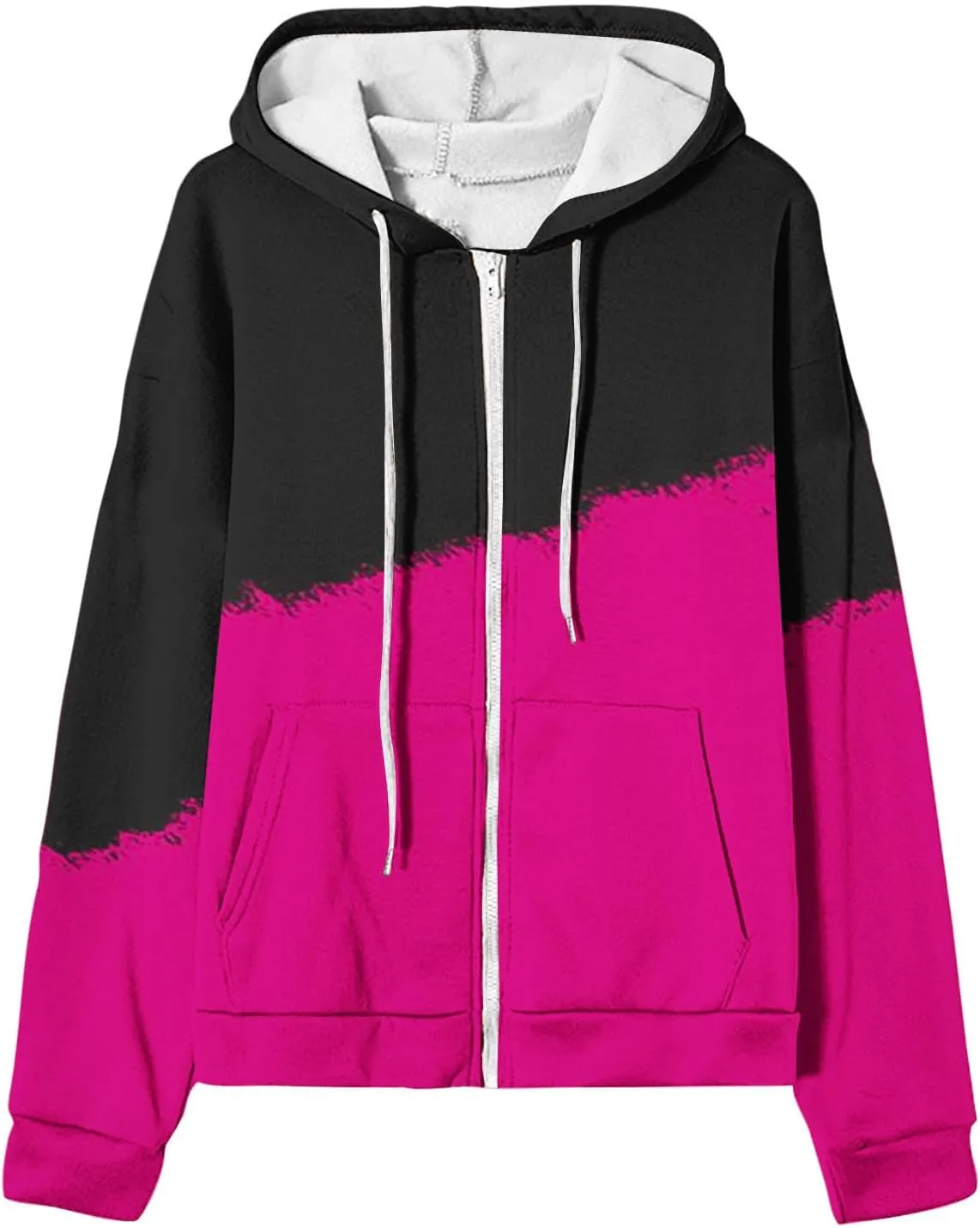 Bidobibo Womens Zip Up Sweatshirt Jacket Long Sleeve Track Jackets with Pockets Patchwork Hoodies Fleece Jacket for Women