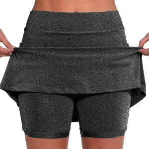 Black Tennis Skirt Solid Mid Waist Culottes Short Skirts Skinny Pants High Waist Swim Skirt Black Skirt for Women