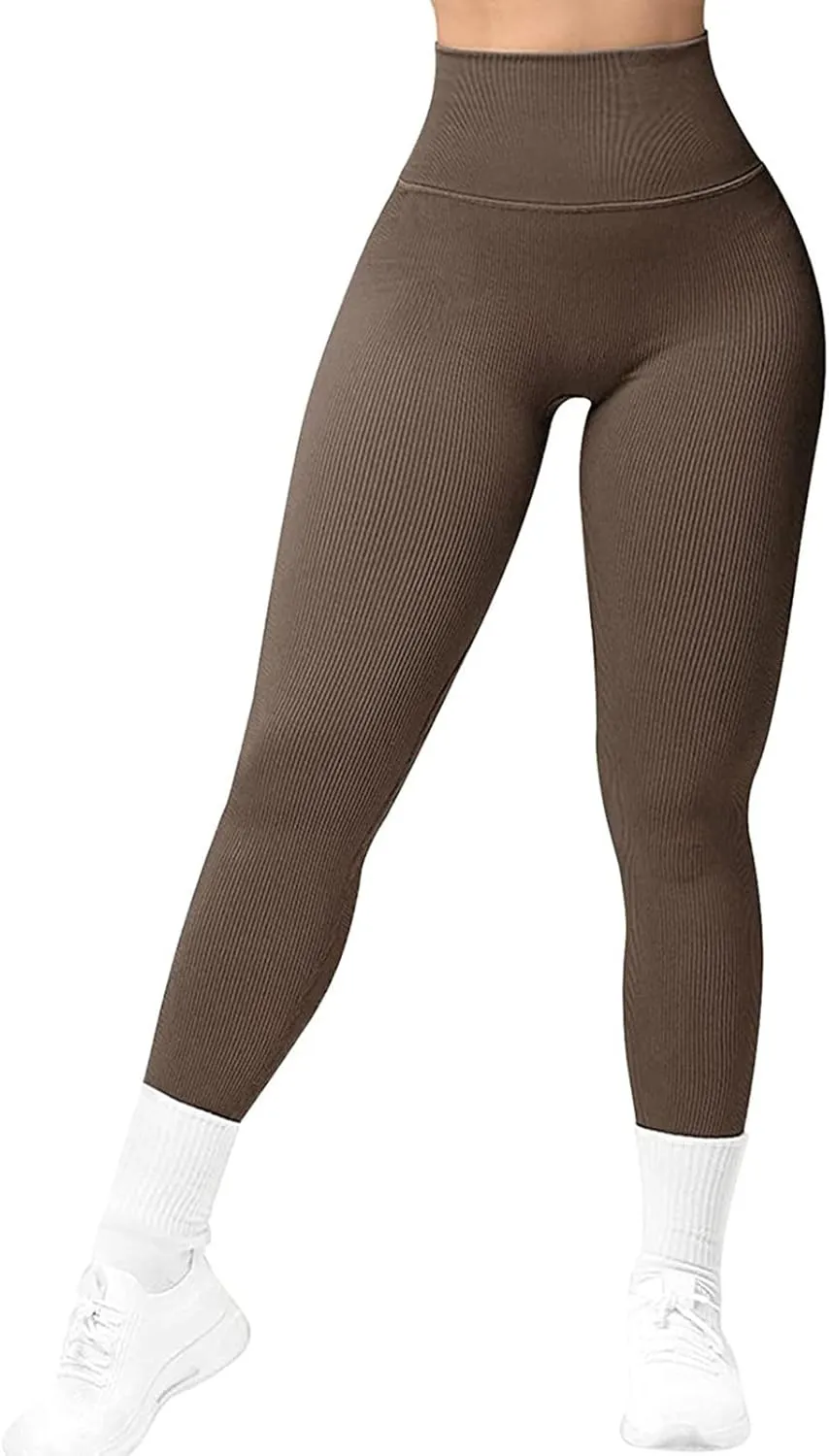 Butt Lifting Ribbed Leggings Women,High Waisted Tummy Control Leggings,Gym Workout Yoga Leggings,Stretchy Shapewear