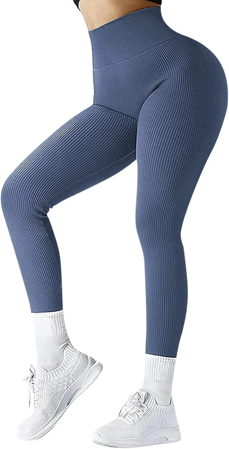 Butt Lifting Ribbed Leggings Women,High Waisted Tummy Control Leggings,Gym Workout Yoga Leggings,Stretchy Shapewear
