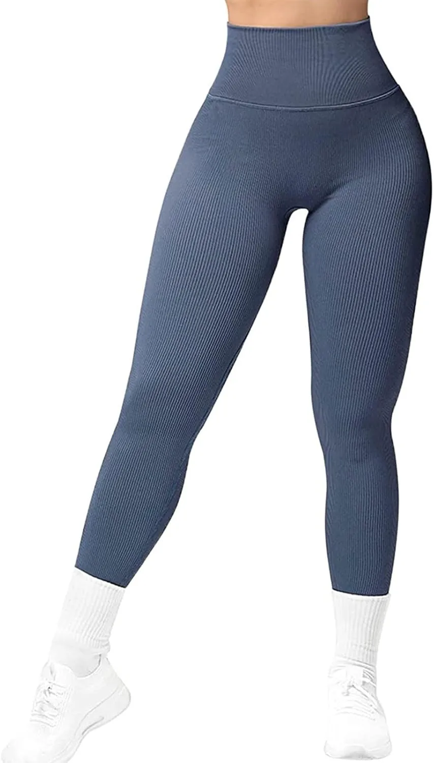 Butt Lifting Ribbed Leggings Women,High Waisted Tummy Control Leggings,Gym Workout Yoga Leggings,Stretchy Shapewear