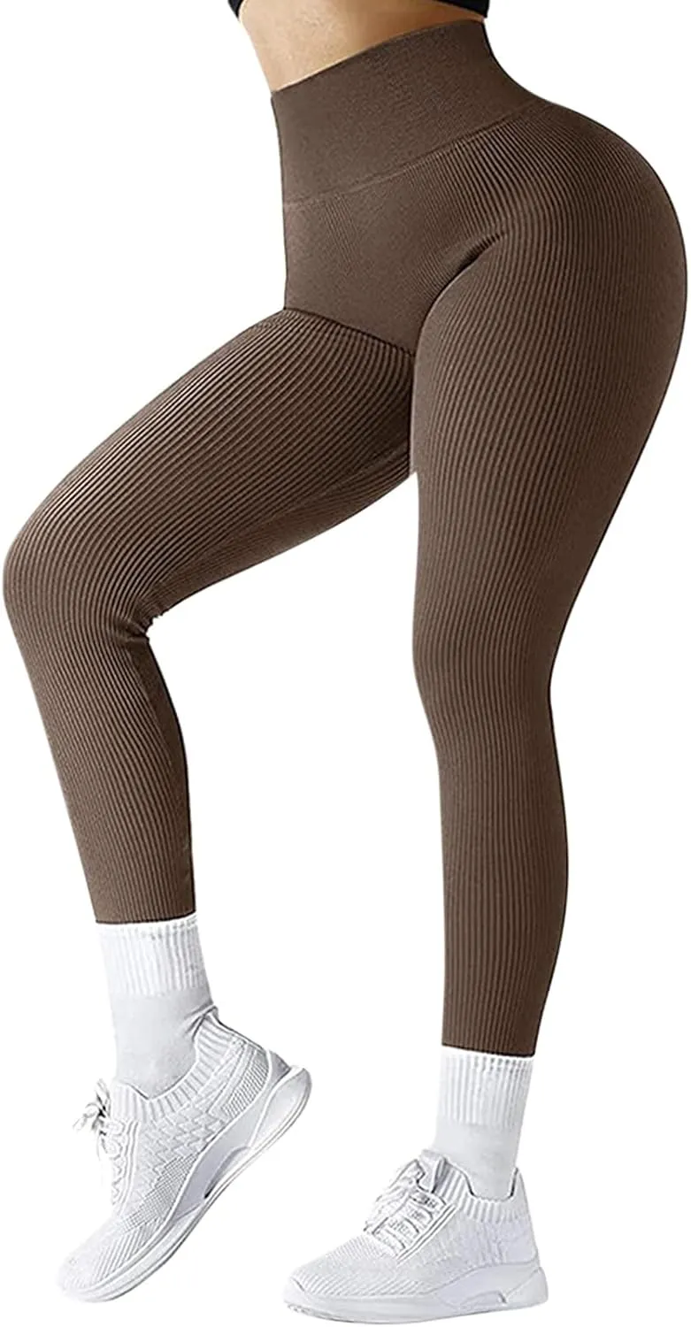 Butt Lifting Ribbed Leggings Women,High Waisted Tummy Control Leggings,Gym Workout Yoga Leggings,Stretchy Shapewear
