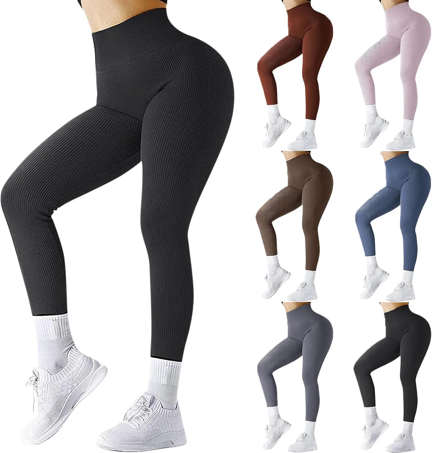 Butt Lifting Ribbed Leggings Women,High Waisted Tummy Control Leggings,Gym Workout Yoga Leggings,Stretchy Shapewear