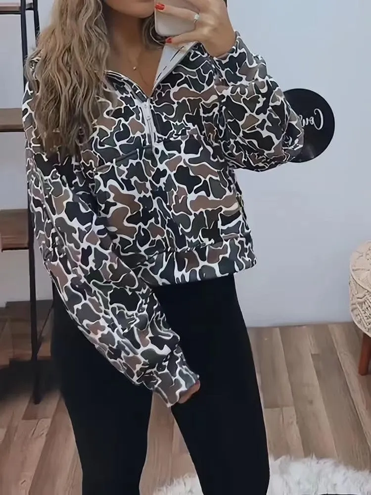Camo Hoodie Y2k Hoodies Quarter Zip Pullover Sweater Women Oversized Cute Hoodie Colorful Patchwork Cheetah Hoodies