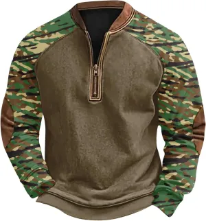 Camoflauge Quarter Zip Sweatshirt Men Athletic Camuflajeadas Long Sleeve Comfort Army Pullover Sweatshirts