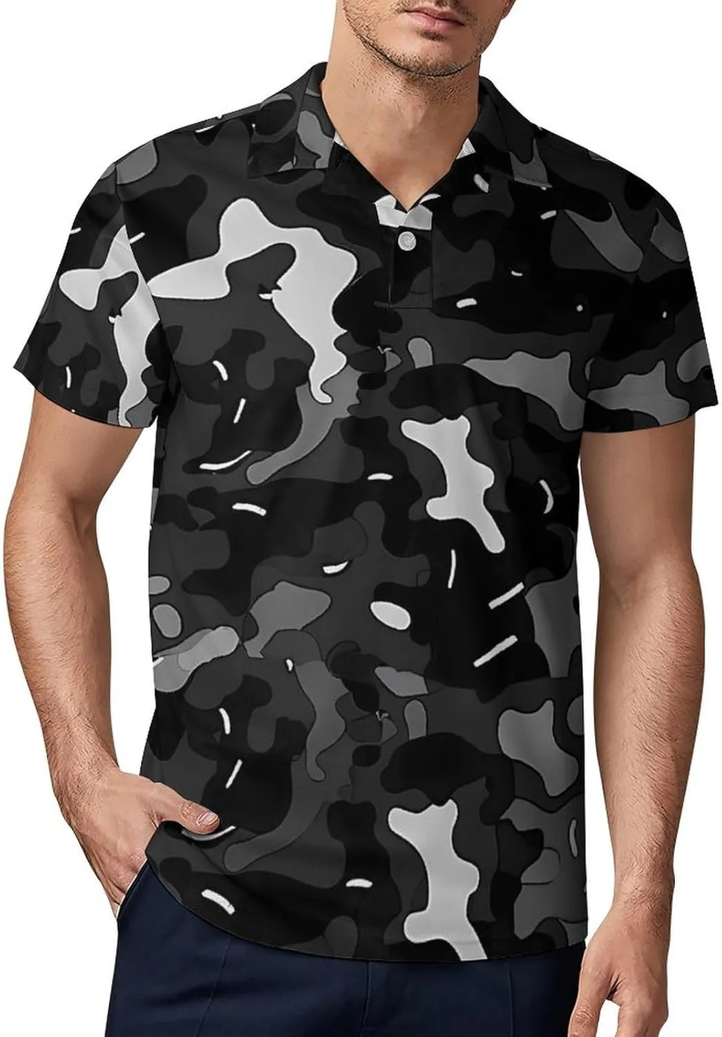 Camouflage Men's Polo Shirt Short Sleeve Print T Shirt Slim Fit Golf Shirt Collared Tee Casual Top
