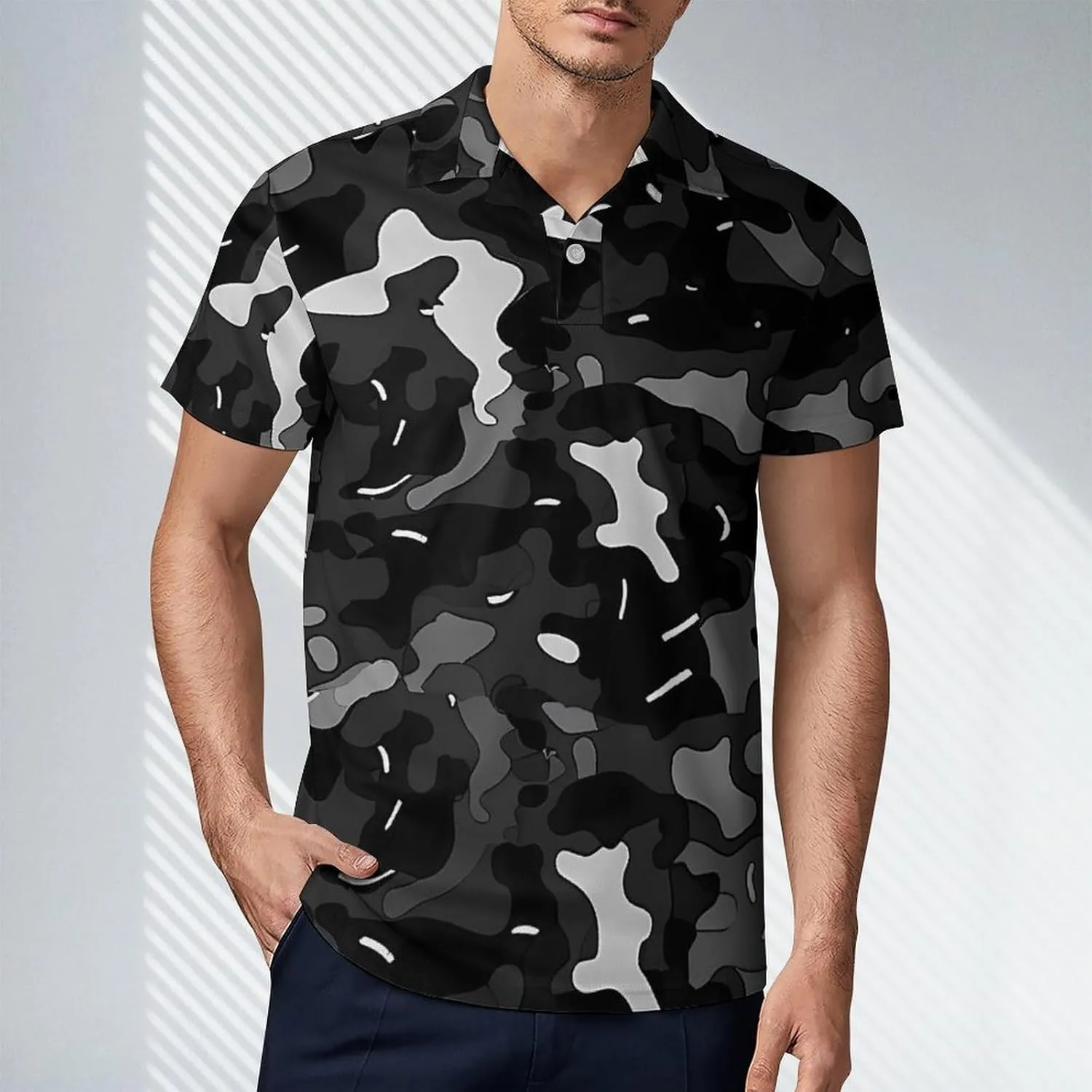 Camouflage Men's Polo Shirt Short Sleeve Print T Shirt Slim Fit Golf Shirt Collared Tee Casual Top