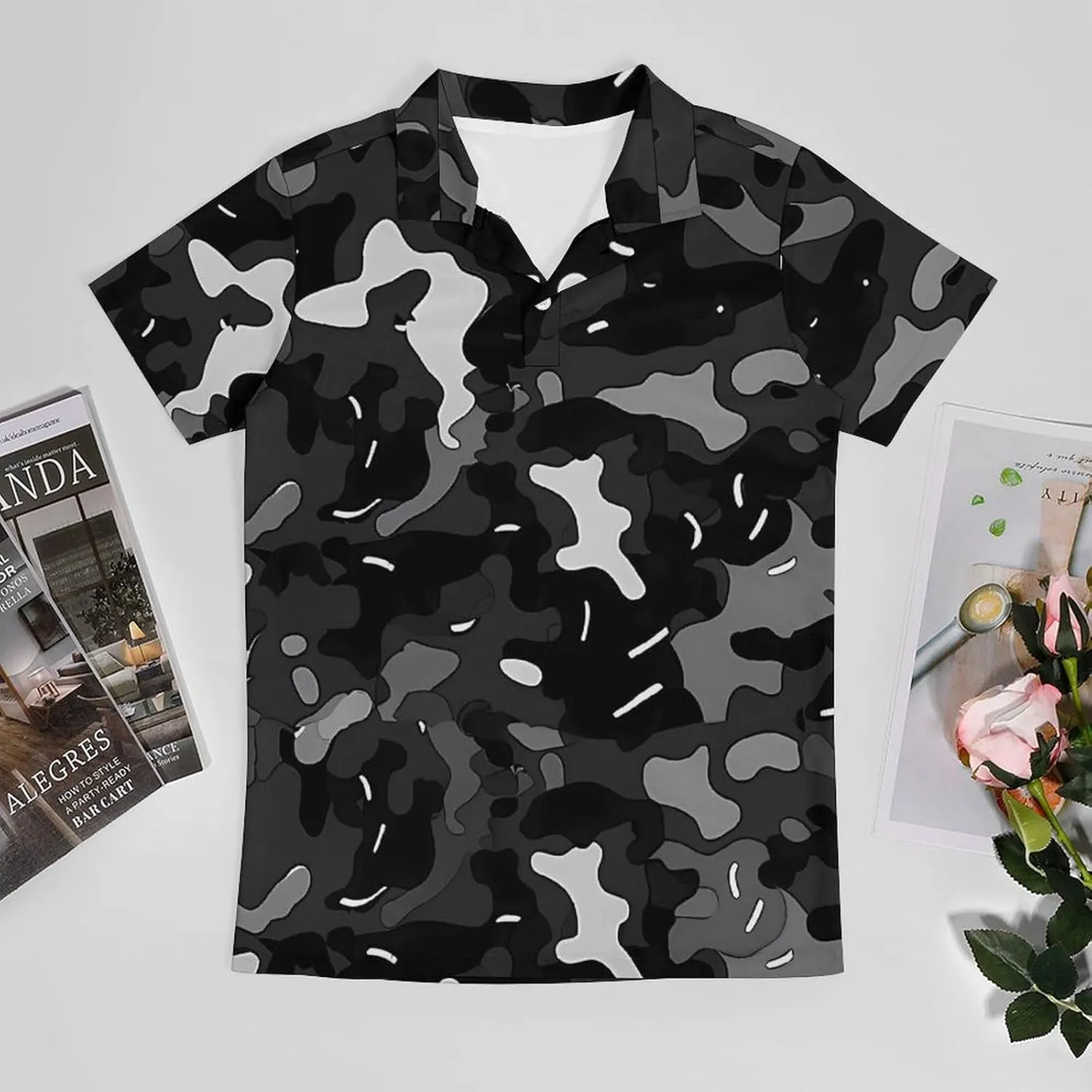 Camouflage Men's Polo Shirt Short Sleeve Print T Shirt Slim Fit Golf Shirt Collared Tee Casual Top