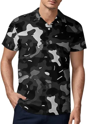 Camouflage Men's Polo Shirt Short Sleeve Print T Shirt Slim Fit Golf Shirt Collared Tee Casual Top