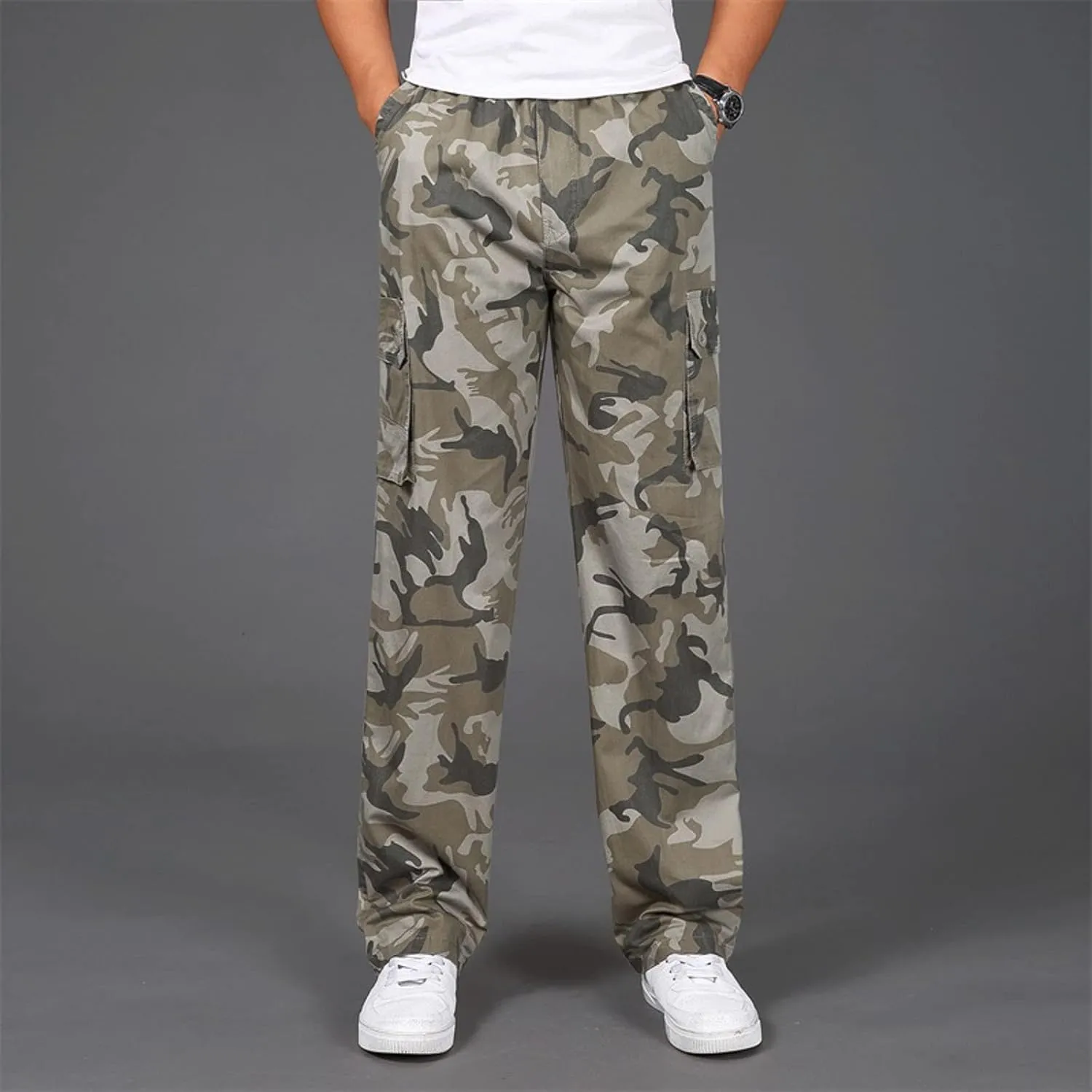 Cargo Pants for Men Big and Tall, Cargo Fleece Sweatpants Stretch Elastic Waist Jogger Sports Pants Drawstring Sports