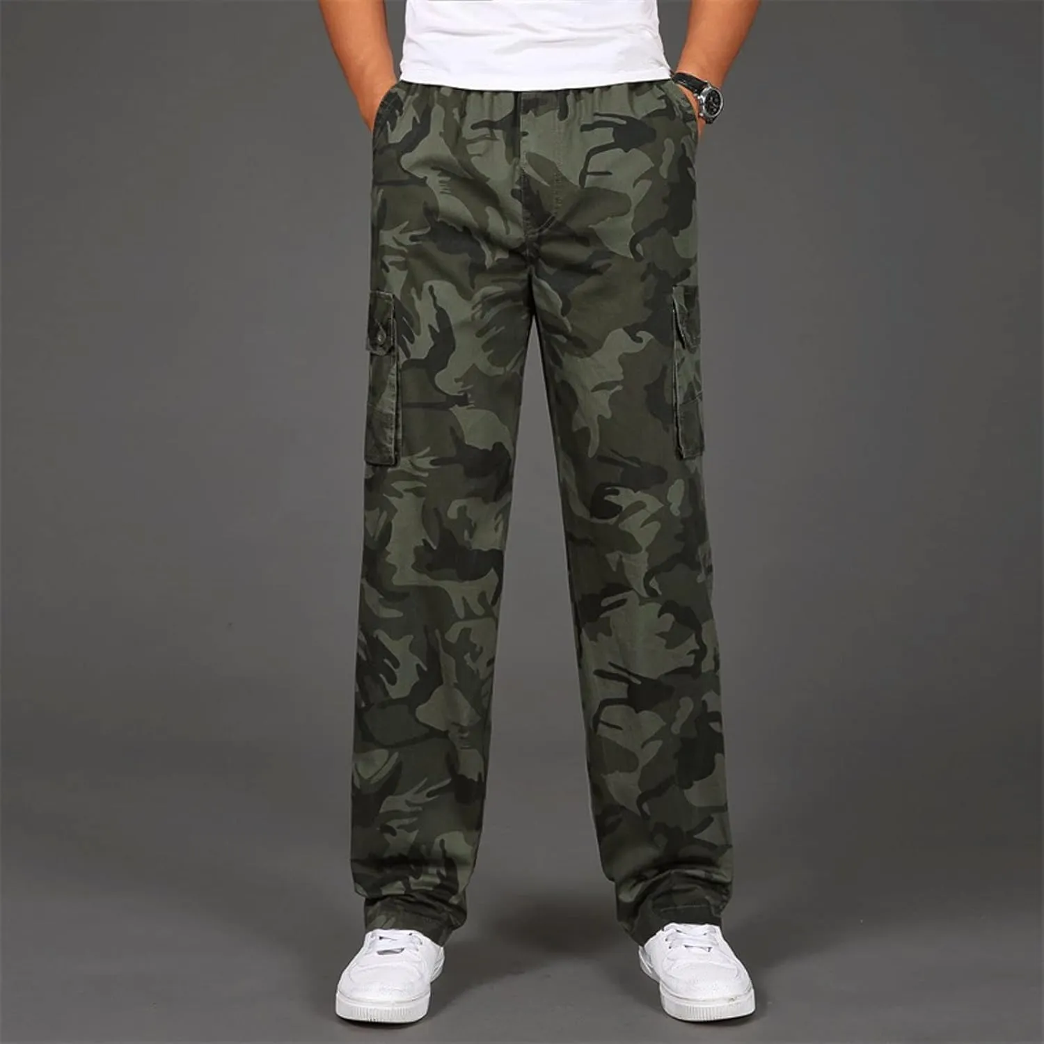 Cargo Pants for Men Big and Tall, Cargo Fleece Sweatpants Stretch Elastic Waist Jogger Sports Pants Drawstring Sports