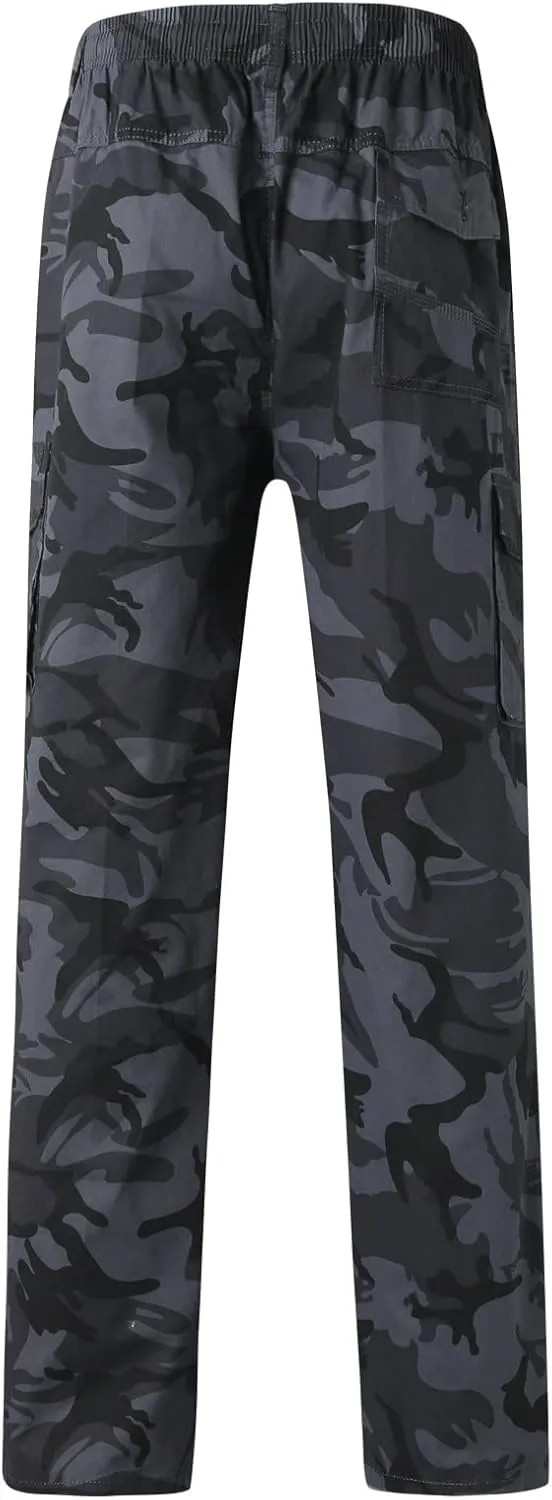 Cargo Pants for Men Big and Tall, Cargo Fleece Sweatpants Stretch Elastic Waist Jogger Sports Pants Drawstring Sports