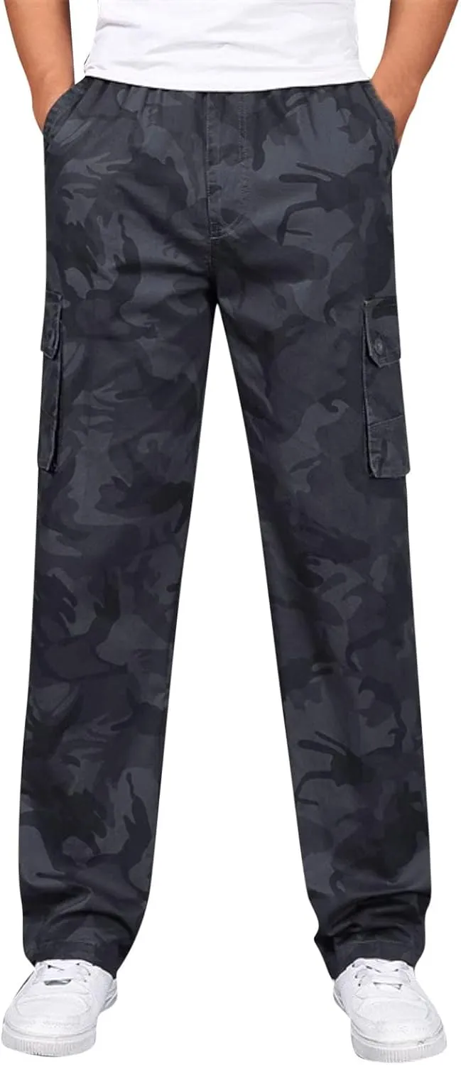 Cargo Pants for Men Big and Tall, Cargo Fleece Sweatpants Stretch Elastic Waist Jogger Sports Pants Drawstring Sports