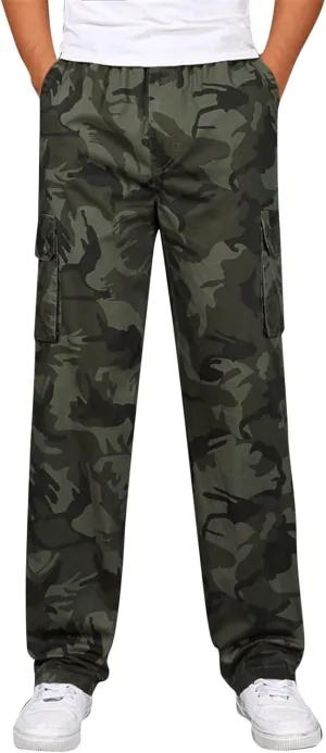 Cargo Pants for Men Big and Tall, Cargo Fleece Sweatpants Stretch Elastic Waist Jogger Sports Pants Drawstring Sports