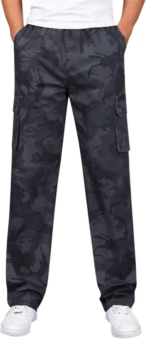 Cargo Pants for Men Big and Tall, Cargo Fleece Sweatpants Stretch Elastic Waist Jogger Sports Pants Drawstring Sports