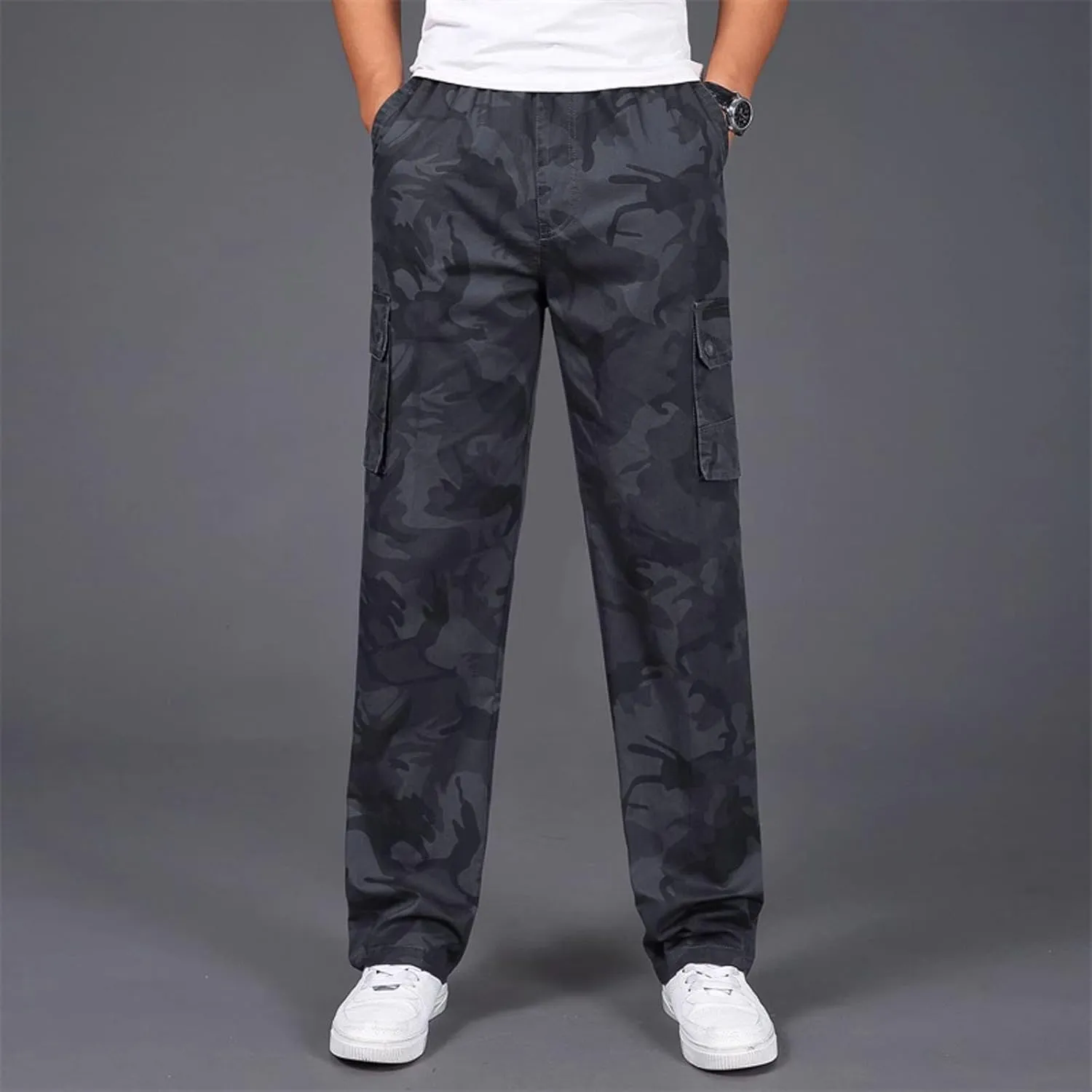 Cargo Pants for Men Big and Tall, Cargo Fleece Sweatpants Stretch Elastic Waist Jogger Sports Pants Drawstring Sports