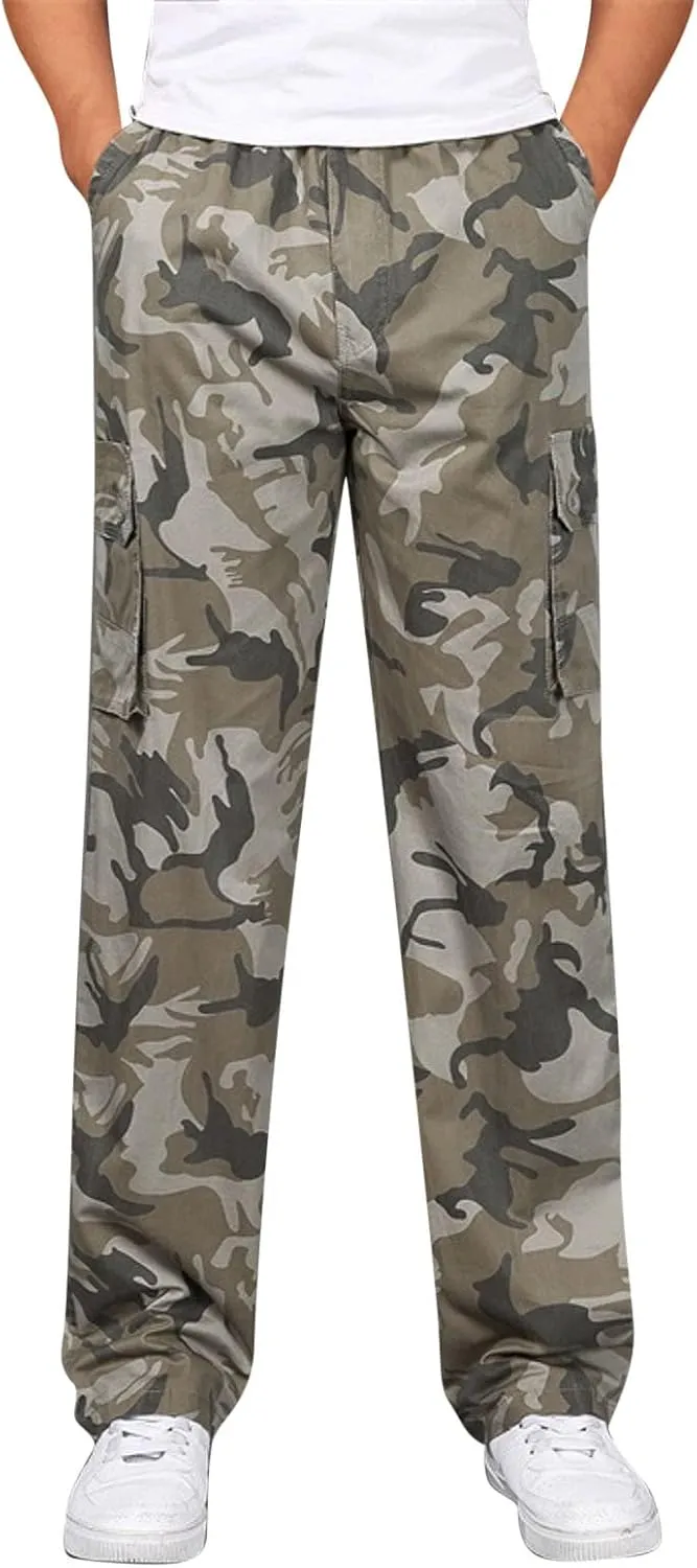 Cargo Pants for Men Big and Tall, Cargo Fleece Sweatpants Stretch Elastic Waist Jogger Sports Pants Drawstring Sports