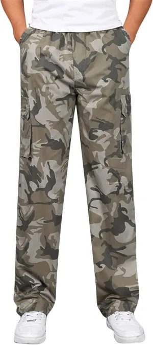 Cargo Pants for Men Big and Tall, Cargo Fleece Sweatpants Stretch Elastic Waist Jogger Sports Pants Drawstring Sports